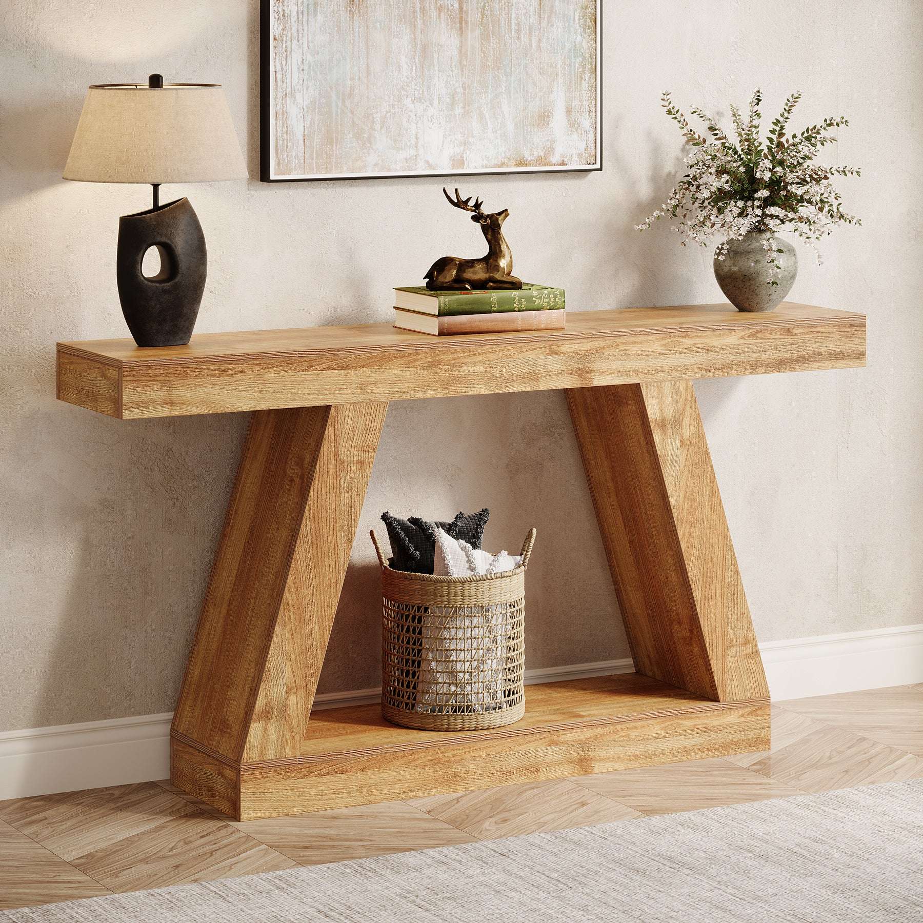 55" Sofa Table with Storage, Farmhouse Console Table for Hallway