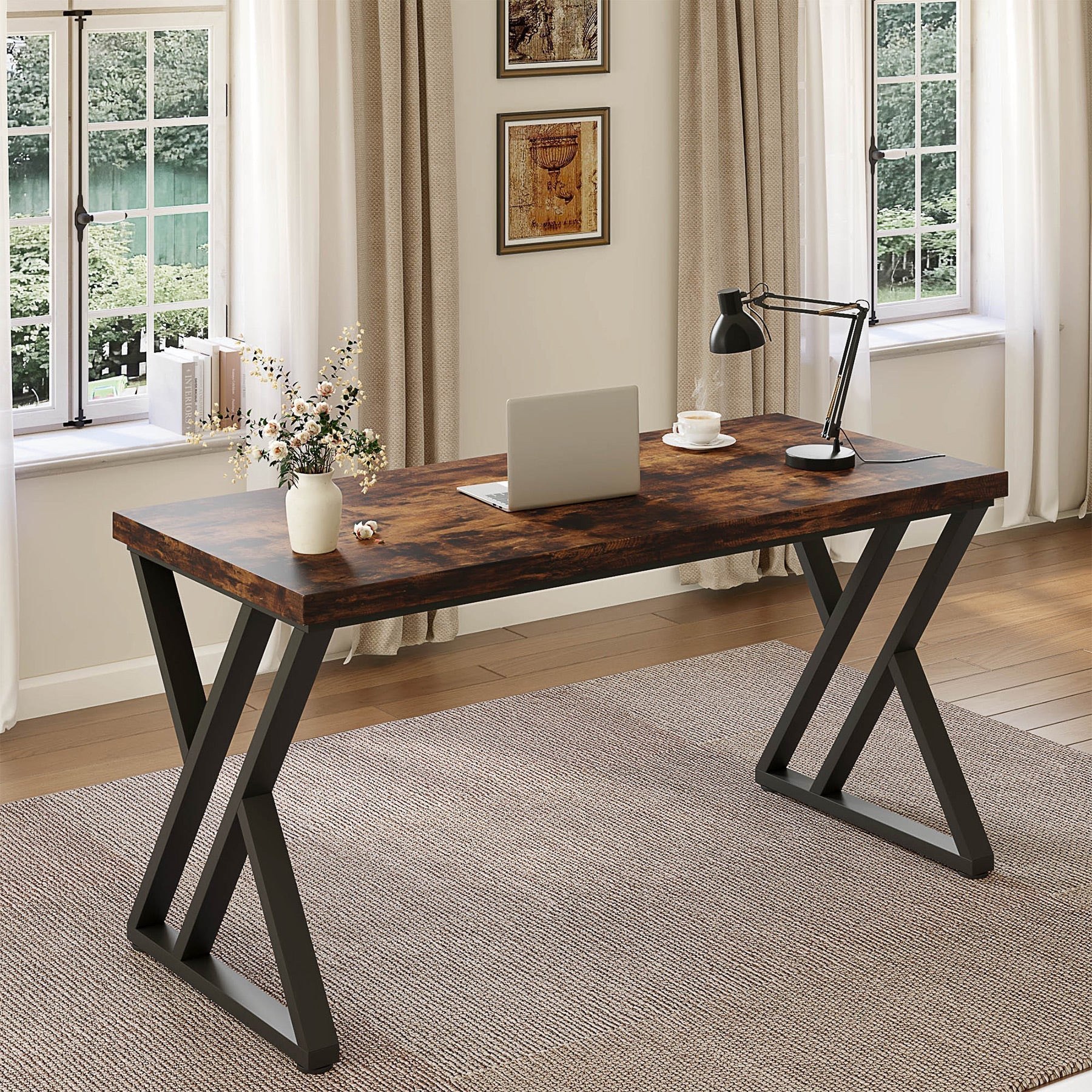 55" Heavy-Duty Computer Desk, Simple Study Desk Writing Table