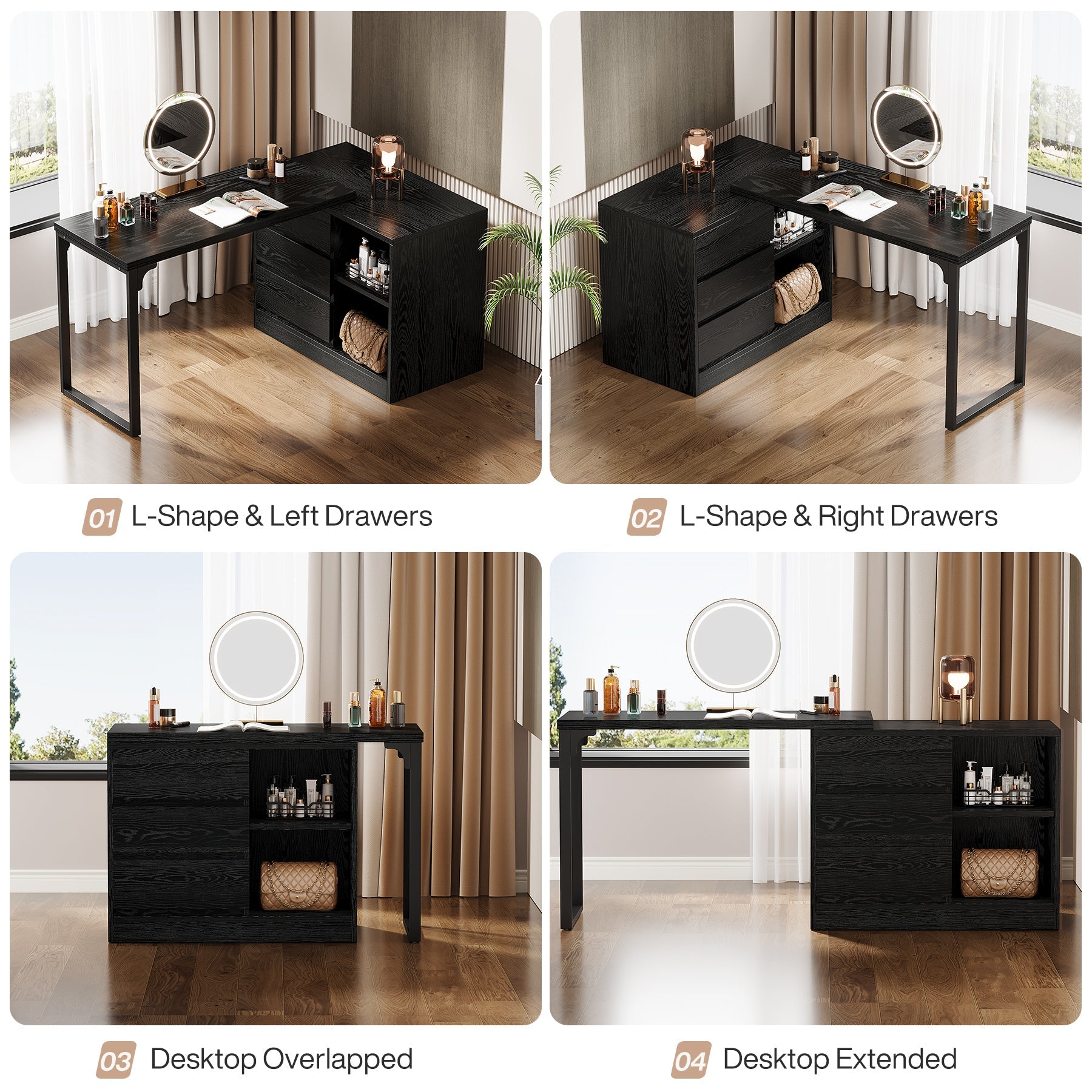 Modern Makeup Vanity, Dressing Table With 3 Drawers & Storage Shelves