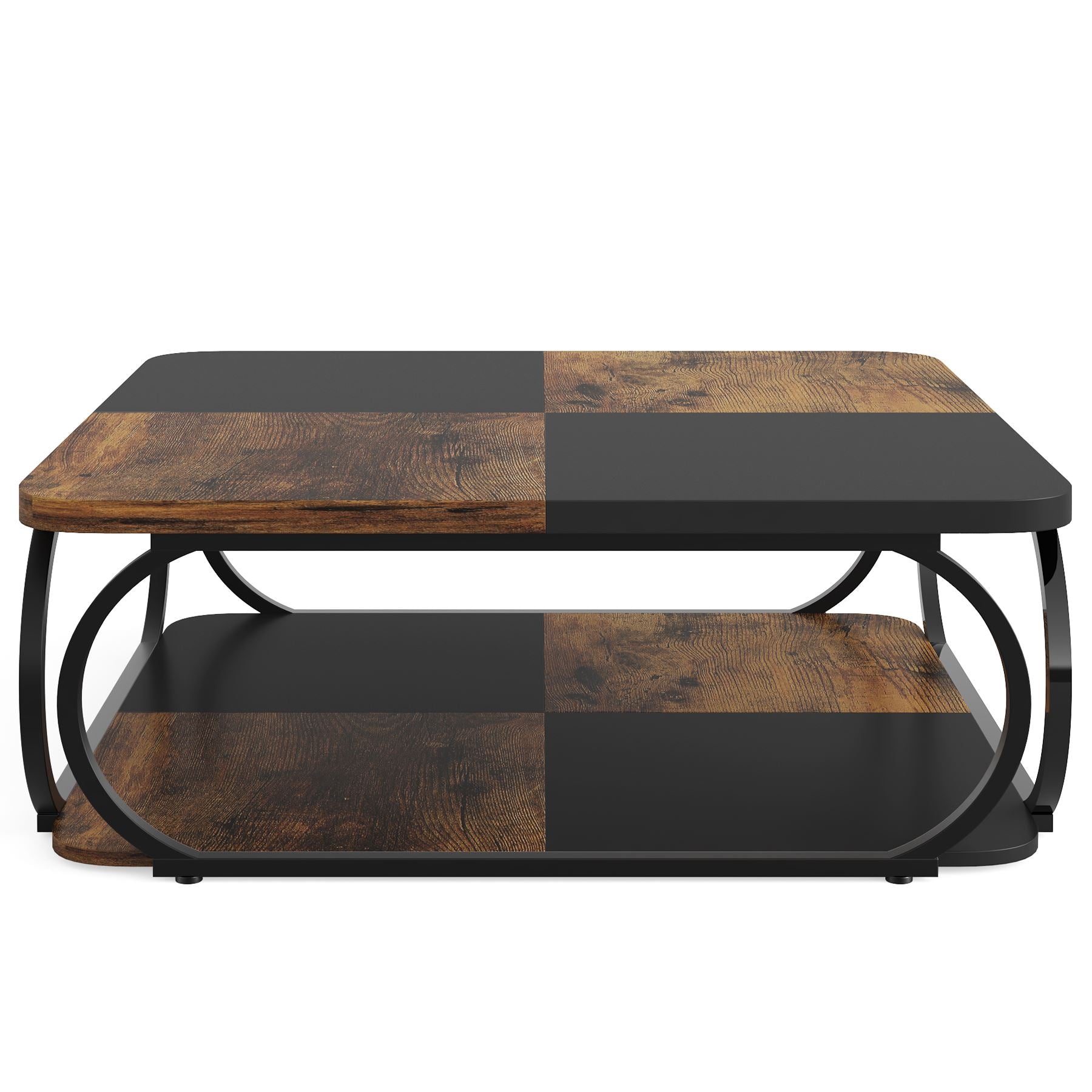 39" Square Coffee Table , Modern Central Cocktail Table with 2-Tier Storage for Living Room
