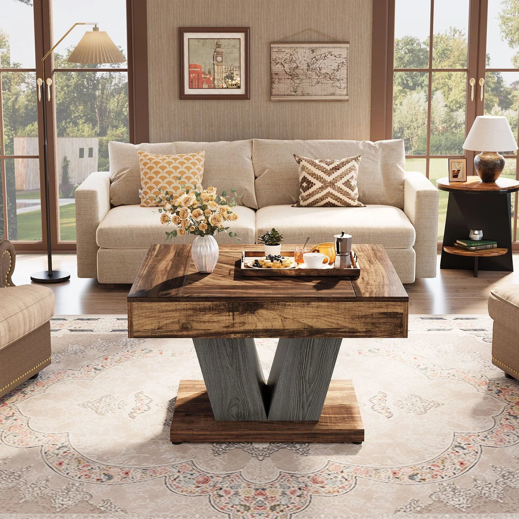 31.5" Wood Coffee Table, Modern Center Table Cocktail Tea Table