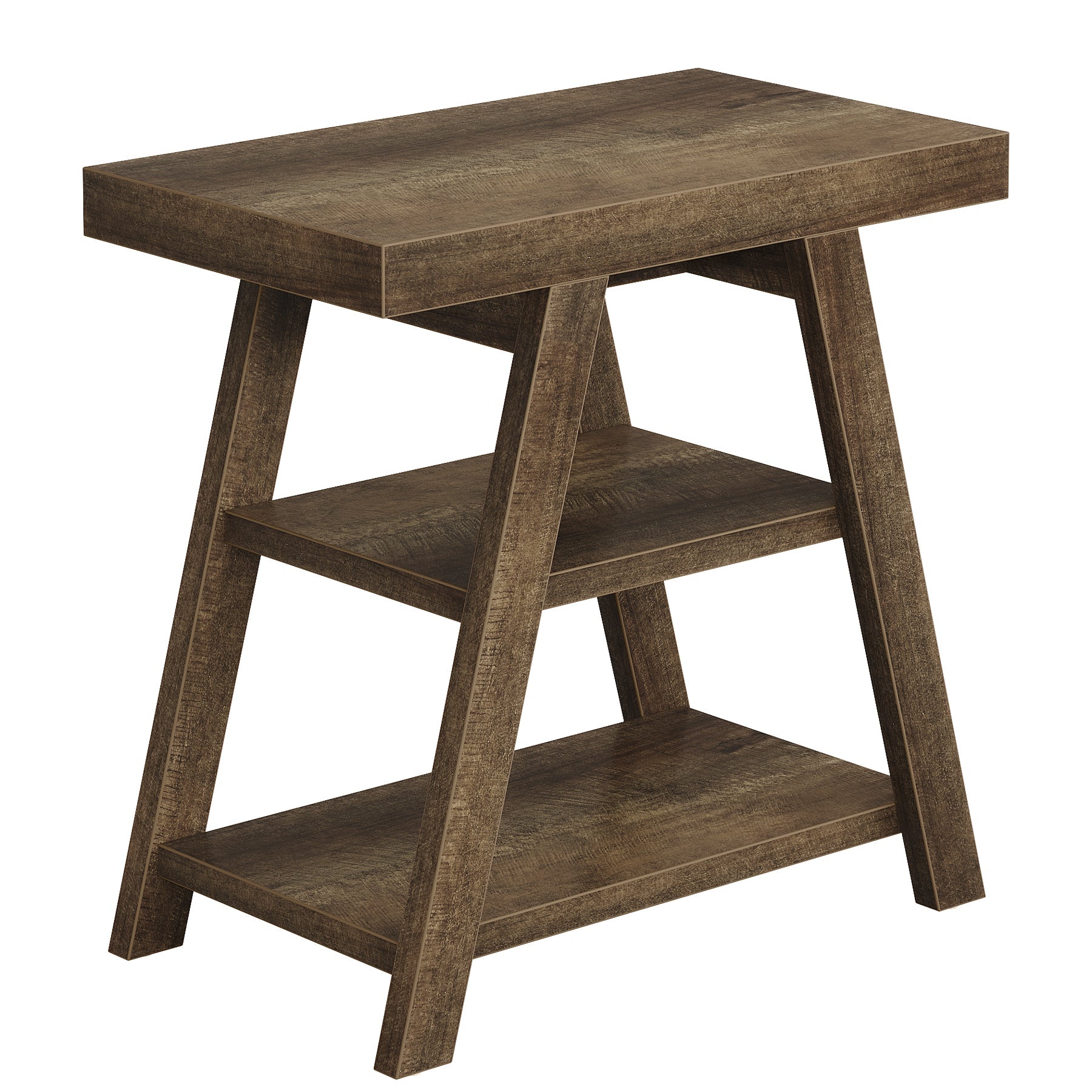 Wood End Table, 3 - Tier Sofa Side Table with Storage Shelf Tribesigns