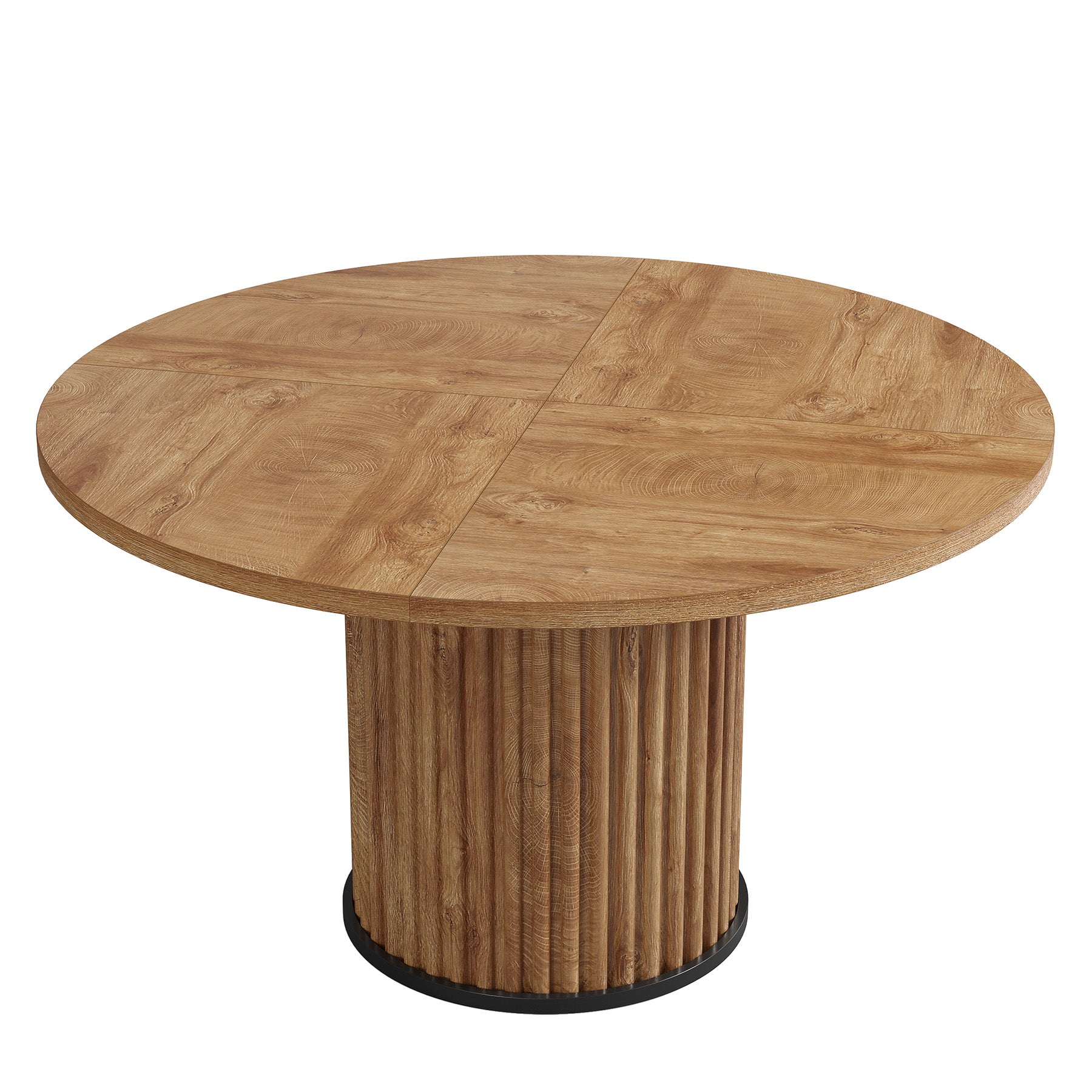 47" Round Dining Table, Wood Kitchen Table With Sturdy Fluted Metal Base