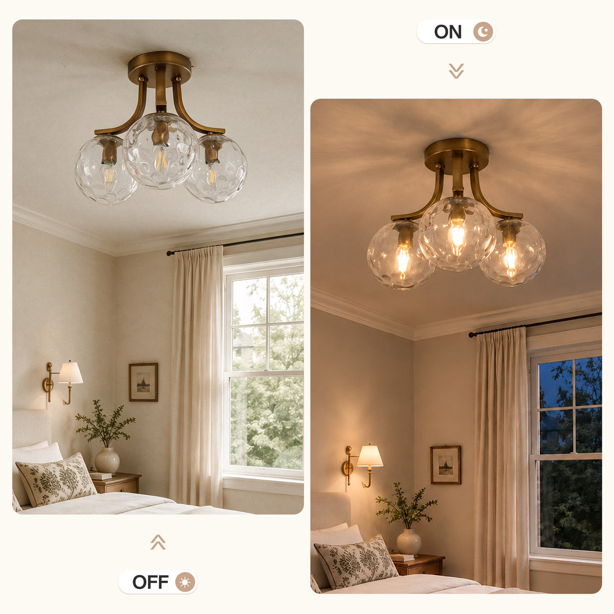 Tribesigns 3-bulb E14 ceiling light, living room ceiling lamp with clear blown glass spheres