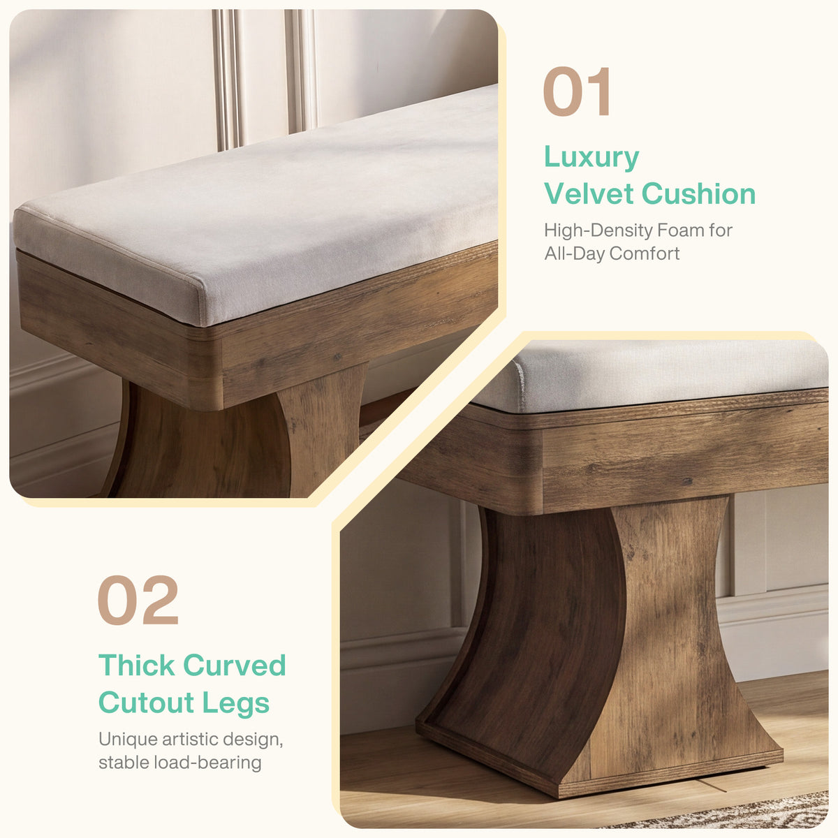 161cm Entryway Bench, Farmhouse Dining Bench with Cushion for Hallway Kitchen