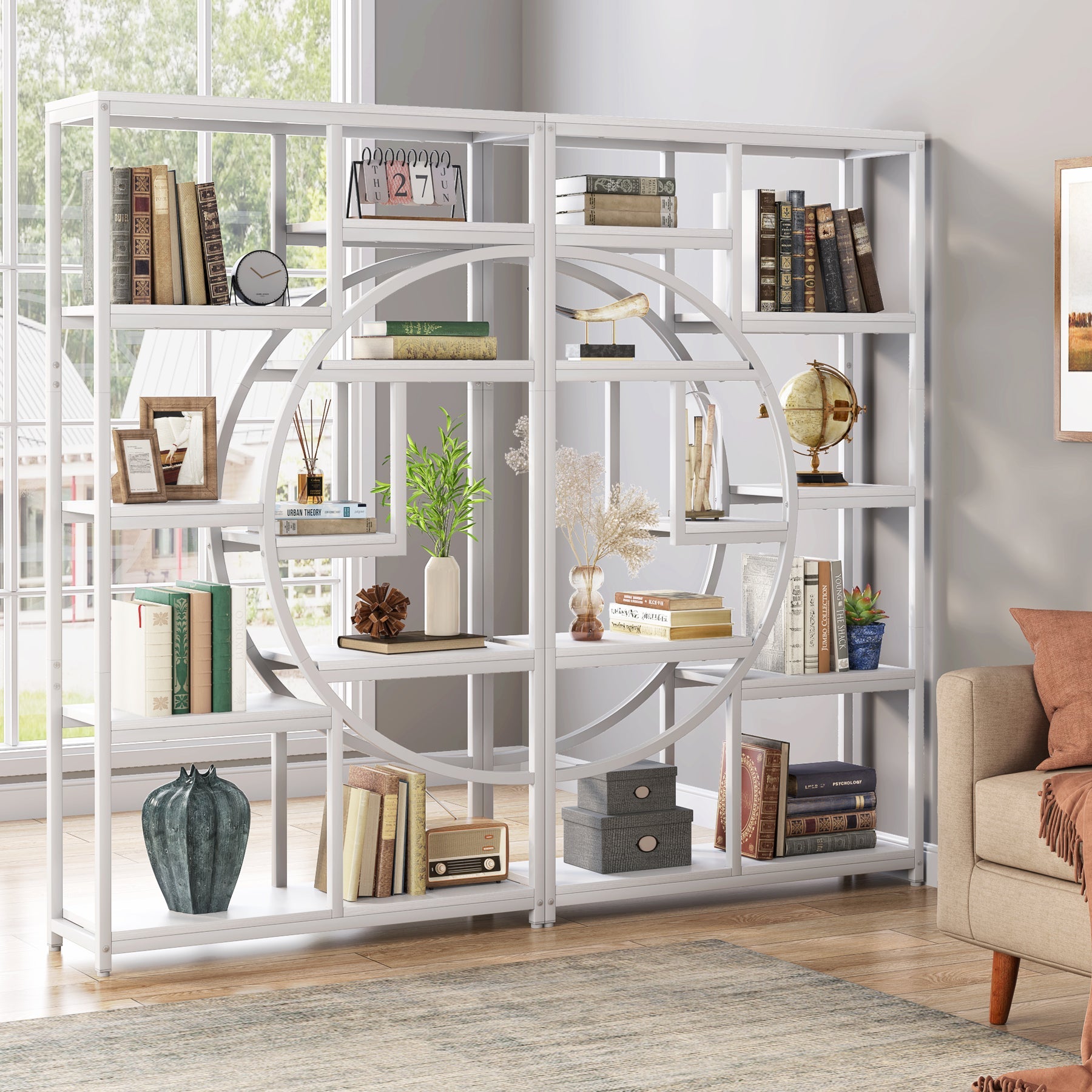 37.4" 5-Tier Industrial Bookshelf for Living Room, Bedroom, Home Office