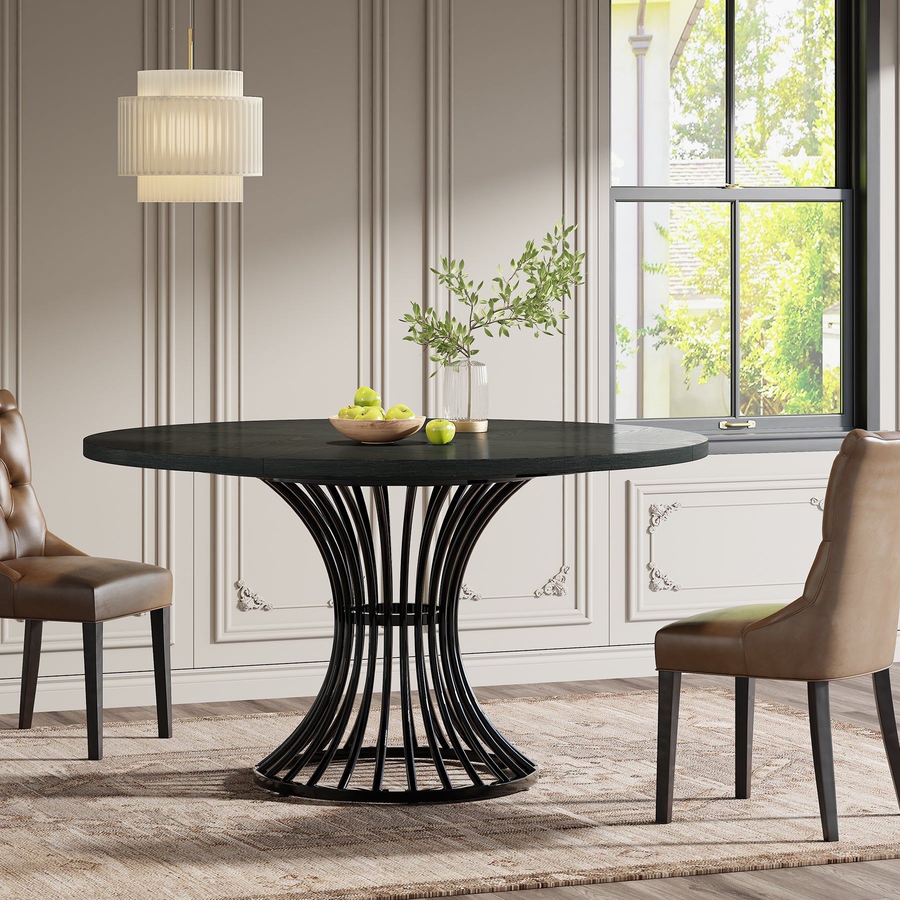 Round Dining Table for 4-6, 47" Farmhouse Circle Kitchen Table