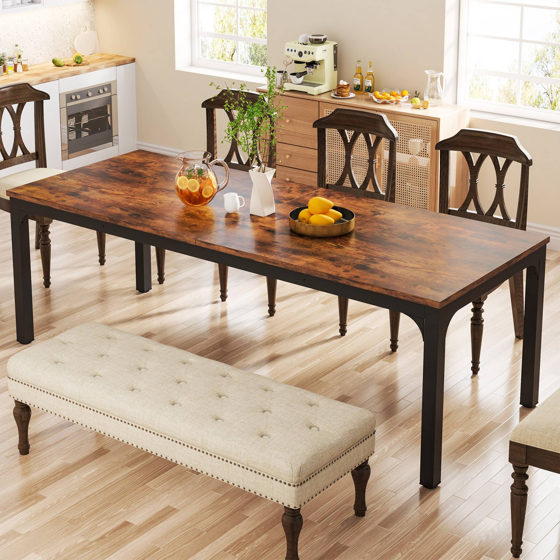 78" Rectangular Dining Table, Long Kitchen Table for 6-8 People