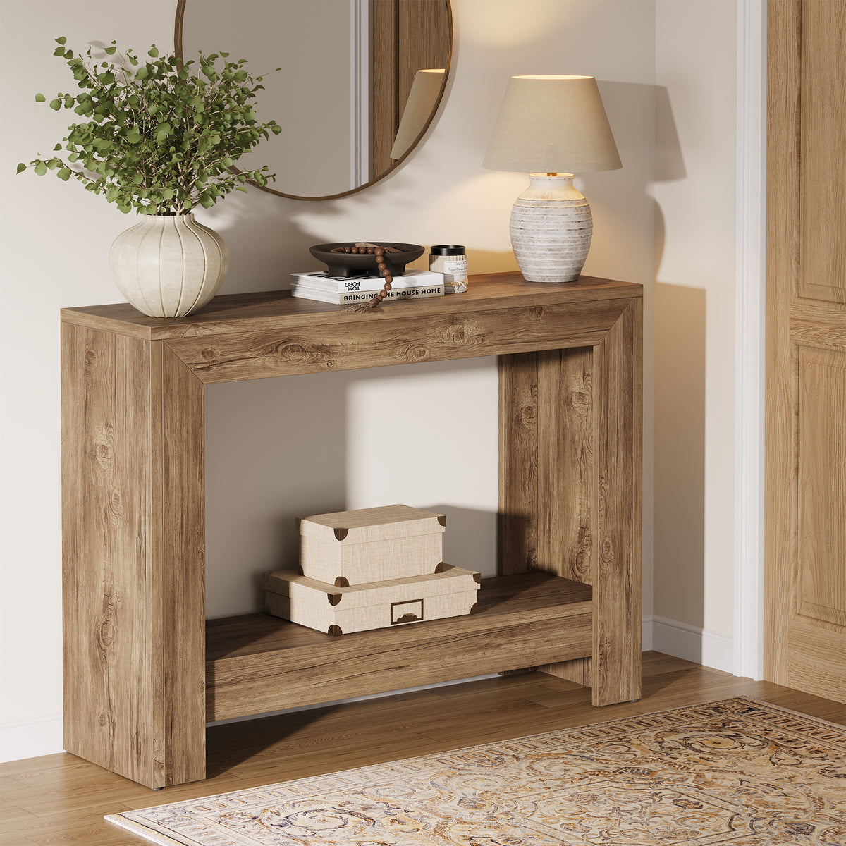 105cm Console Table, Rustic Narrow Hallway Table with Open Storage