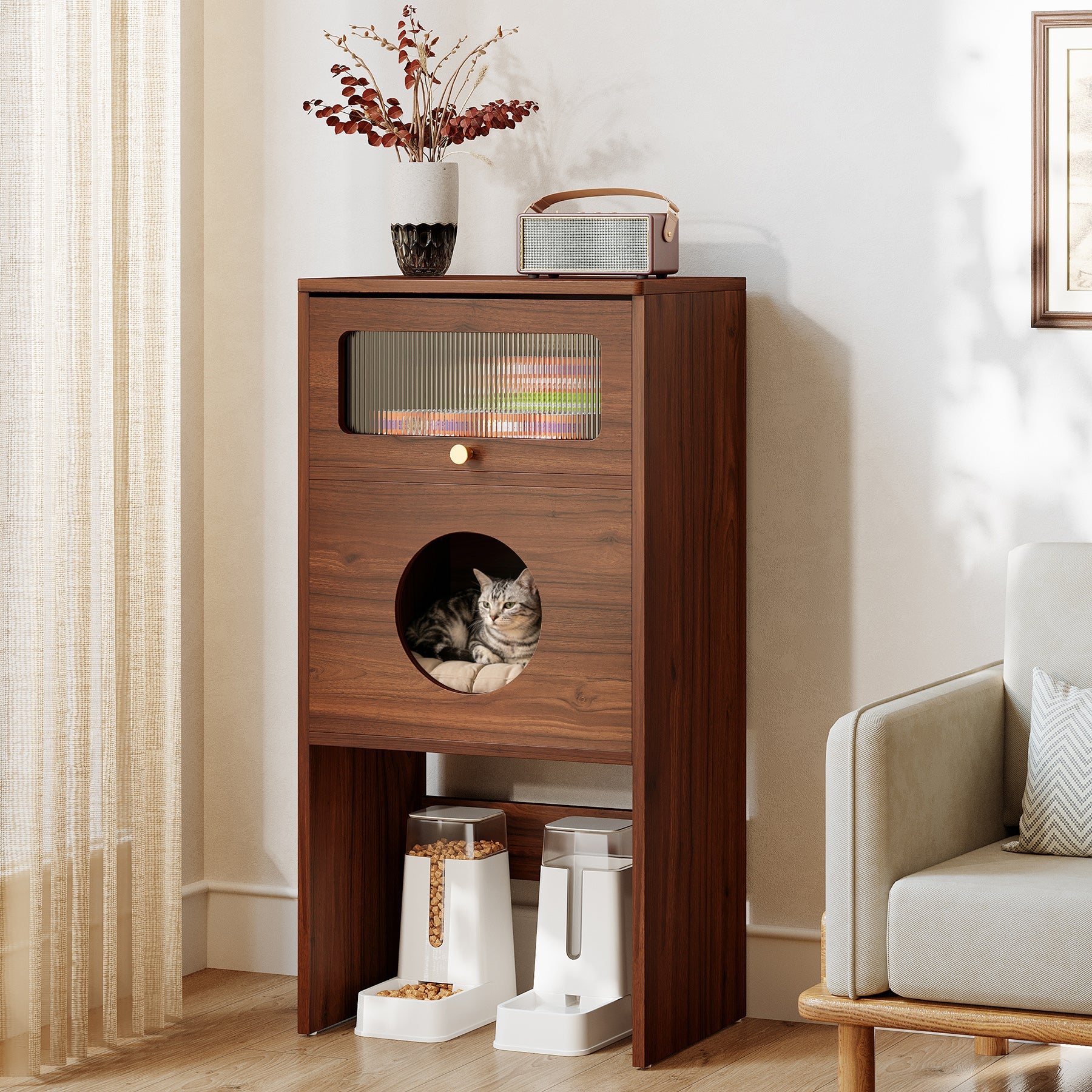 Cat Litter Box Enclosure, Modern Kitty House End Table with Acrylic Door