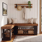120cm L-Shaped Corner Bench, 3-Tier Solid Wood Entryway Bench for Hallway Mudroom 3