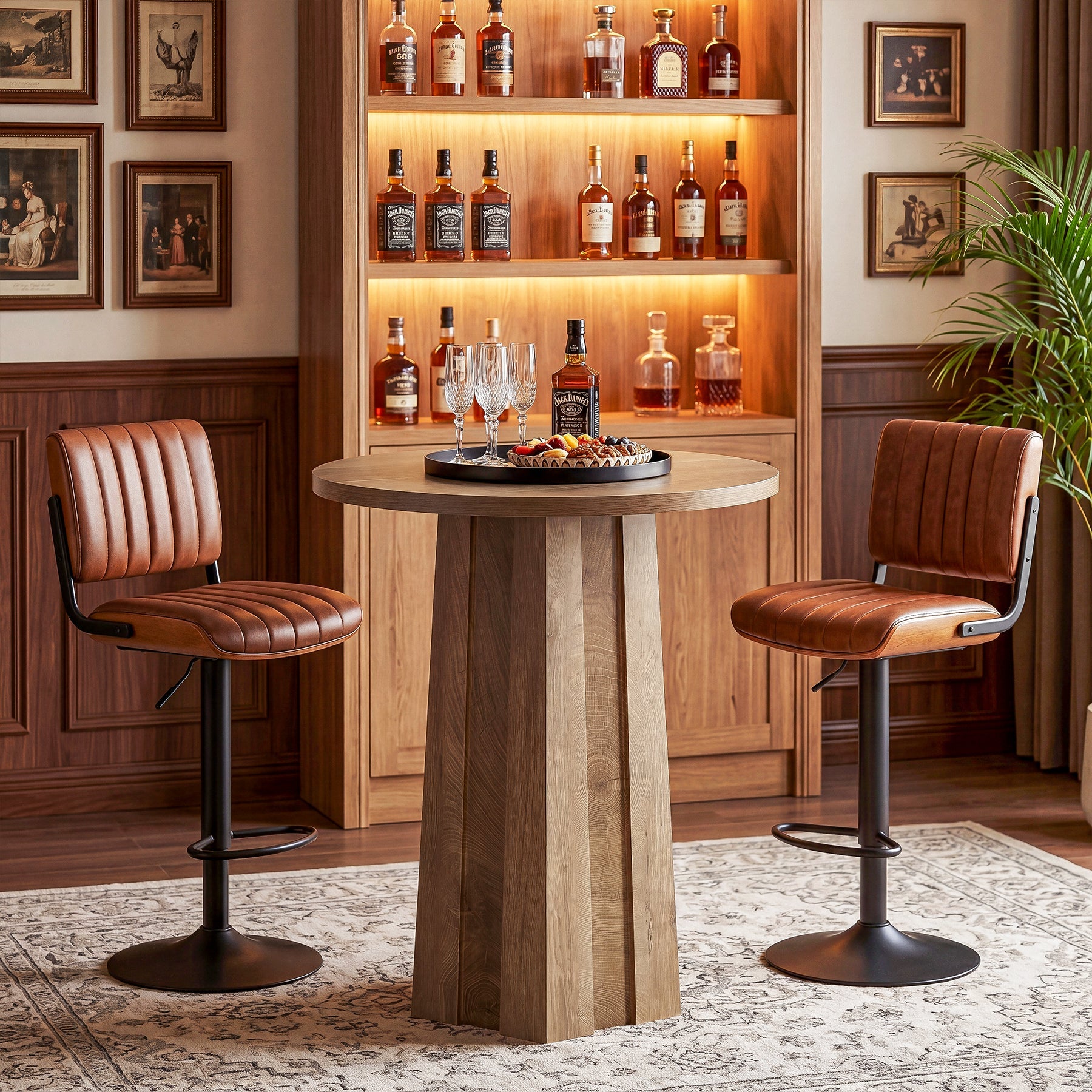 31.5" Round Bar Table, Bistro Pub Table with Fluted Pedestal Base for Small Spaces