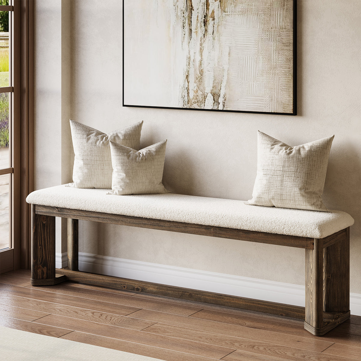 Tribesigns Padded Solid Wood Shoe Bench with Faux Fur Seat, 140cm