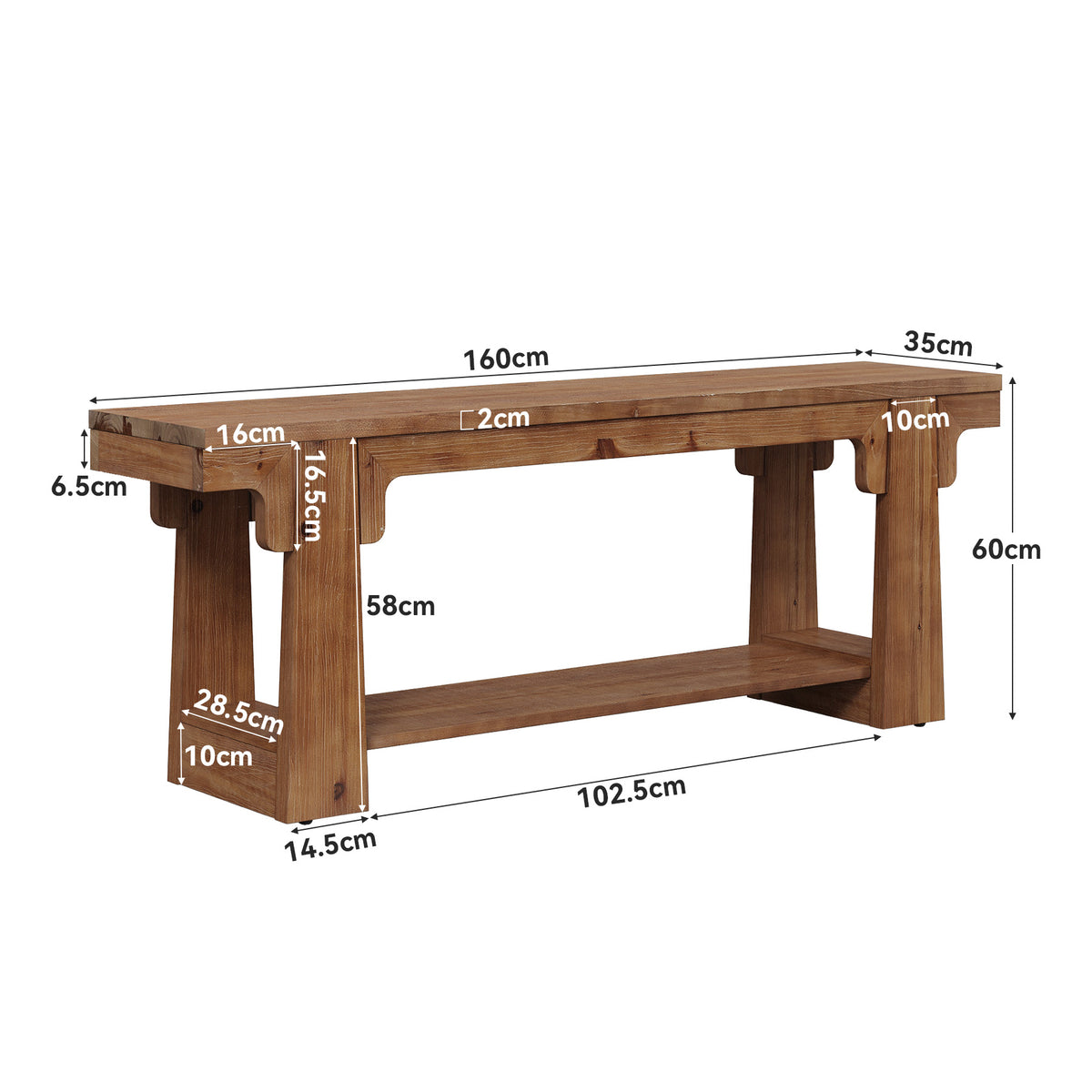 160cm Entryway Bench, Natural Solid Wood 2-Tier Open Shoe Storage for Hallway