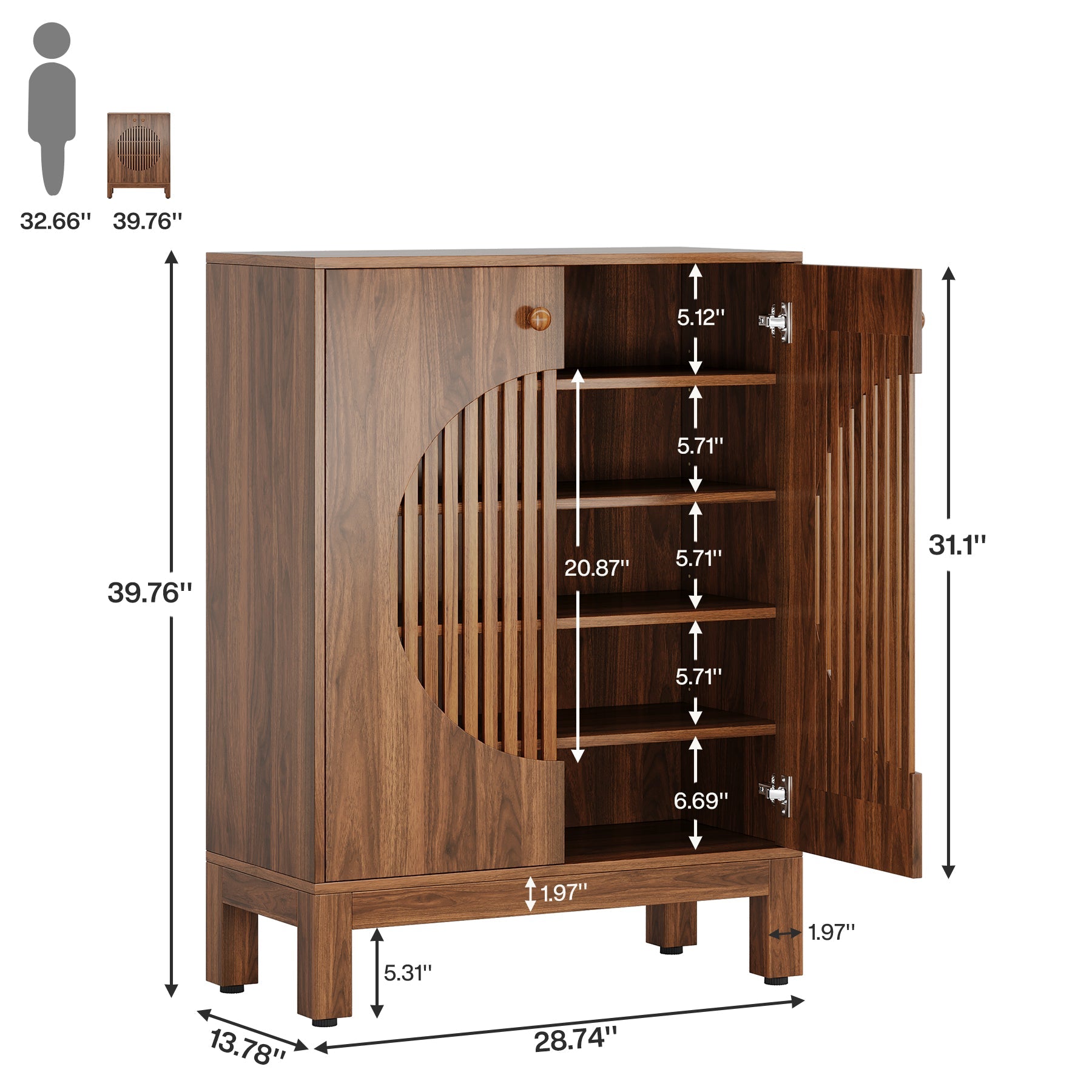 Tribesigns 28.74" Farmhouse Sideboard Cabinet, Wooden Buffet Cabinet with Round Louvered Doors for Kitchen