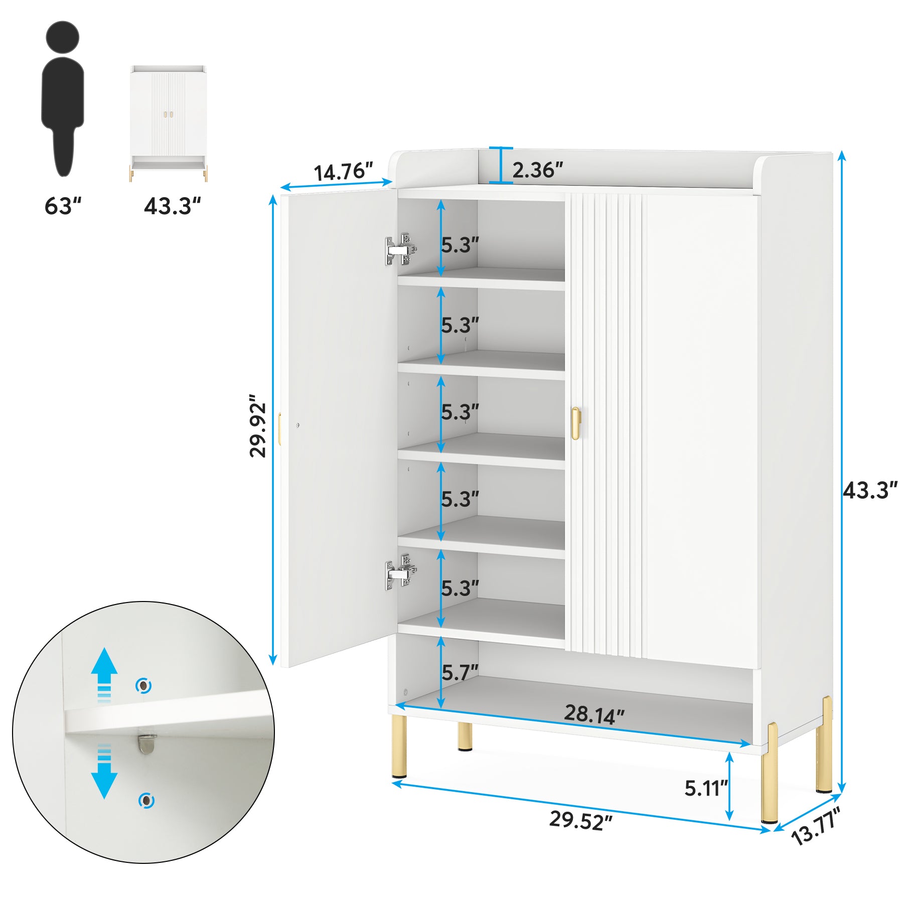 6-Tier Shoe Cabinet, Freestanding White Organizer with Doors for Entryway