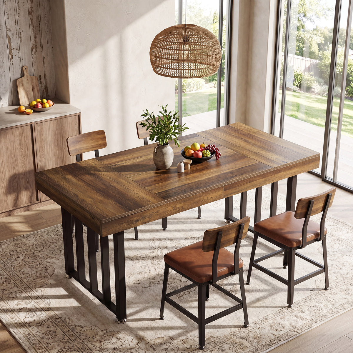 140cm Dining Table, Rectangular 4-Seater Kitchen Table with Metal Legs