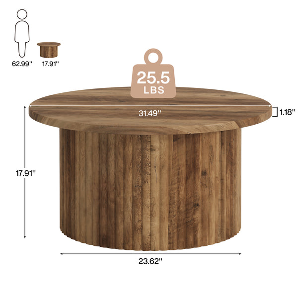 Tribesigns Round Coffee Table, Fluted Drum Base for Living Room