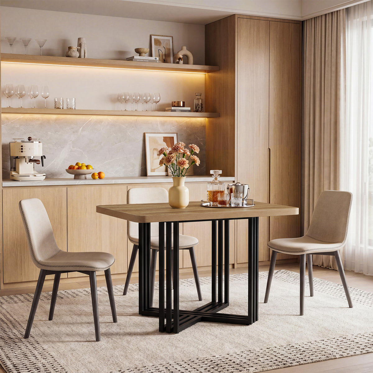 100cm Dining Table, 4-Seater Rectangular Industrial Rustic Metal Frame