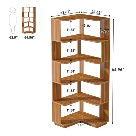 165cm 6-Tier Corner Bookshelf, Corner Bookcase with Anti-Drop Panel