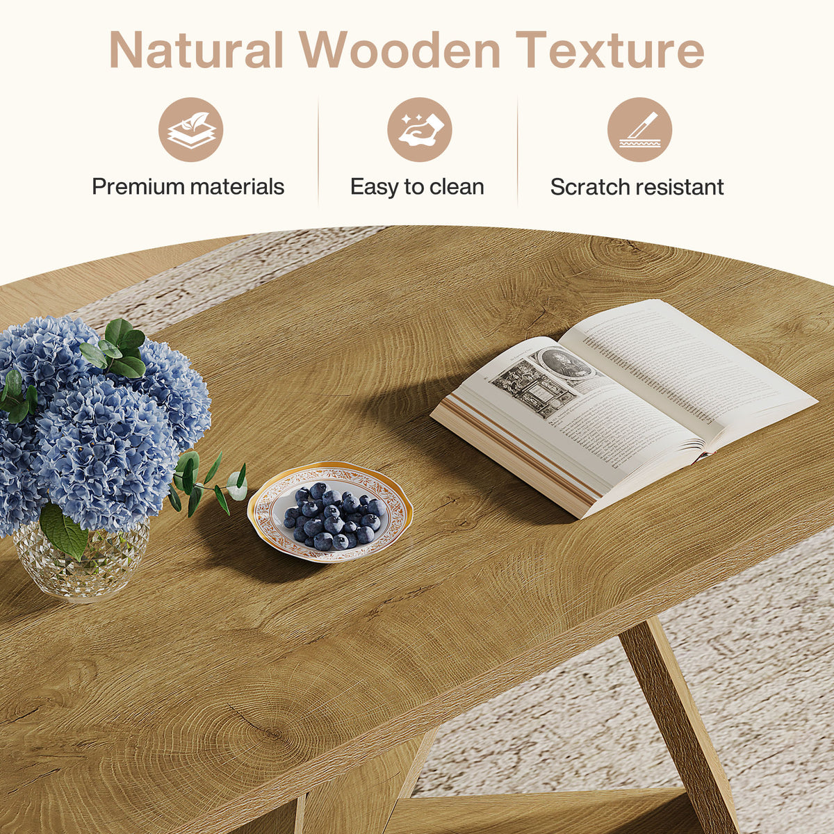 120cm Rectangle Coffee Table, Farmhouse Wooden Accent Table for Small Spaces