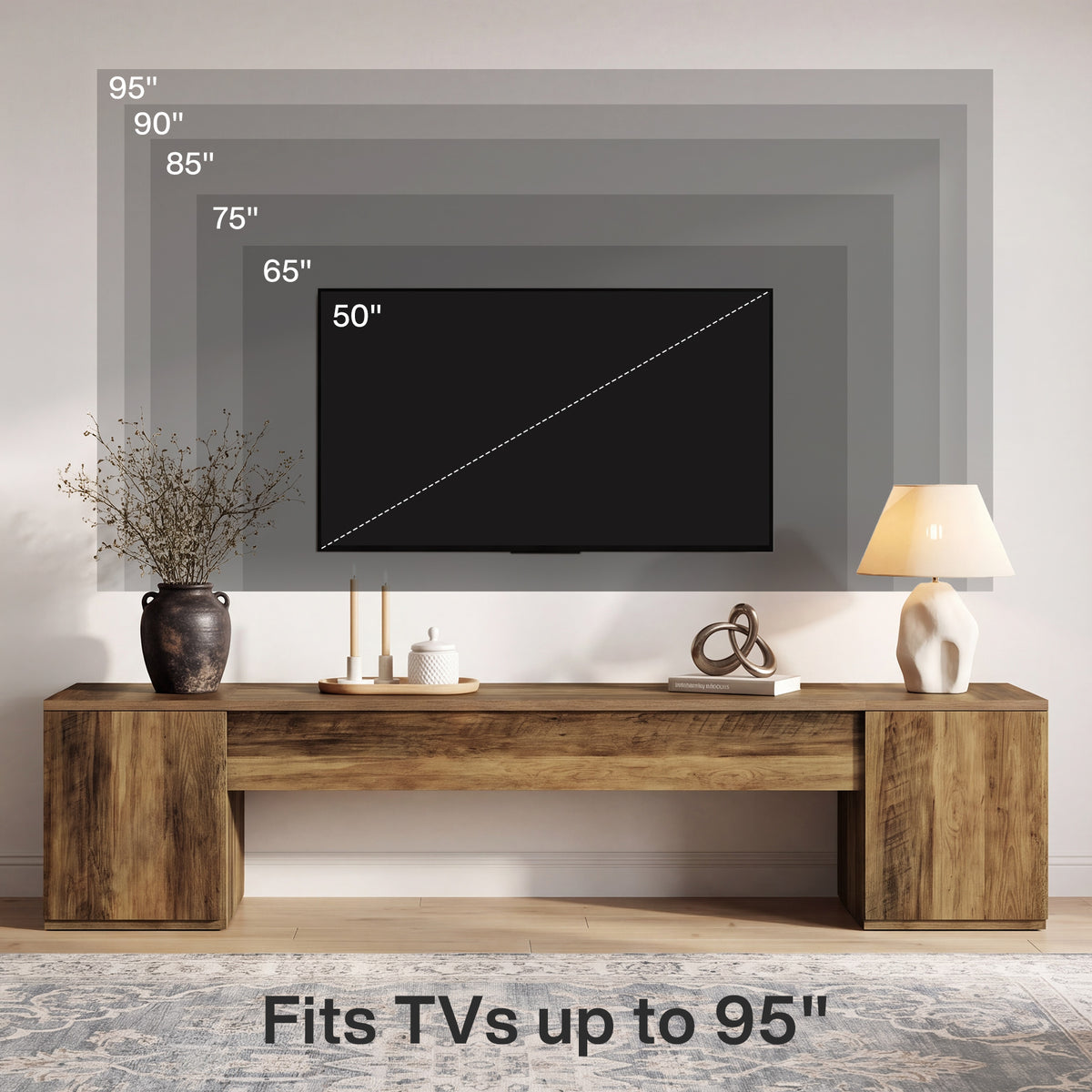221cm TV Stand, Extra Long Entertainment Centre with 2 Storage Cabinets for up to 95" TVs