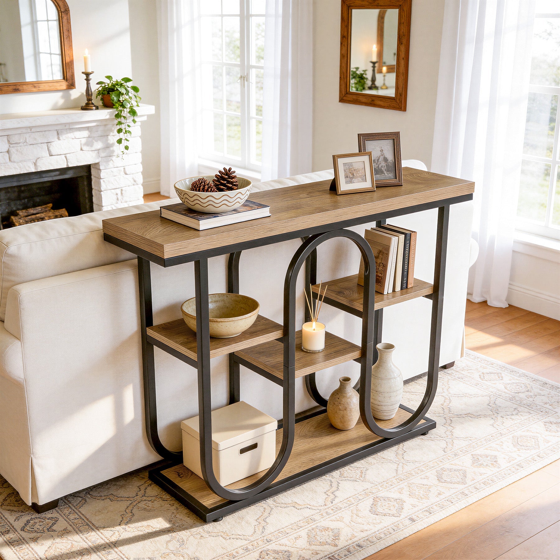 105cm Console Table, 4-Tier Sofa Table Entryway Table with Open Shelves