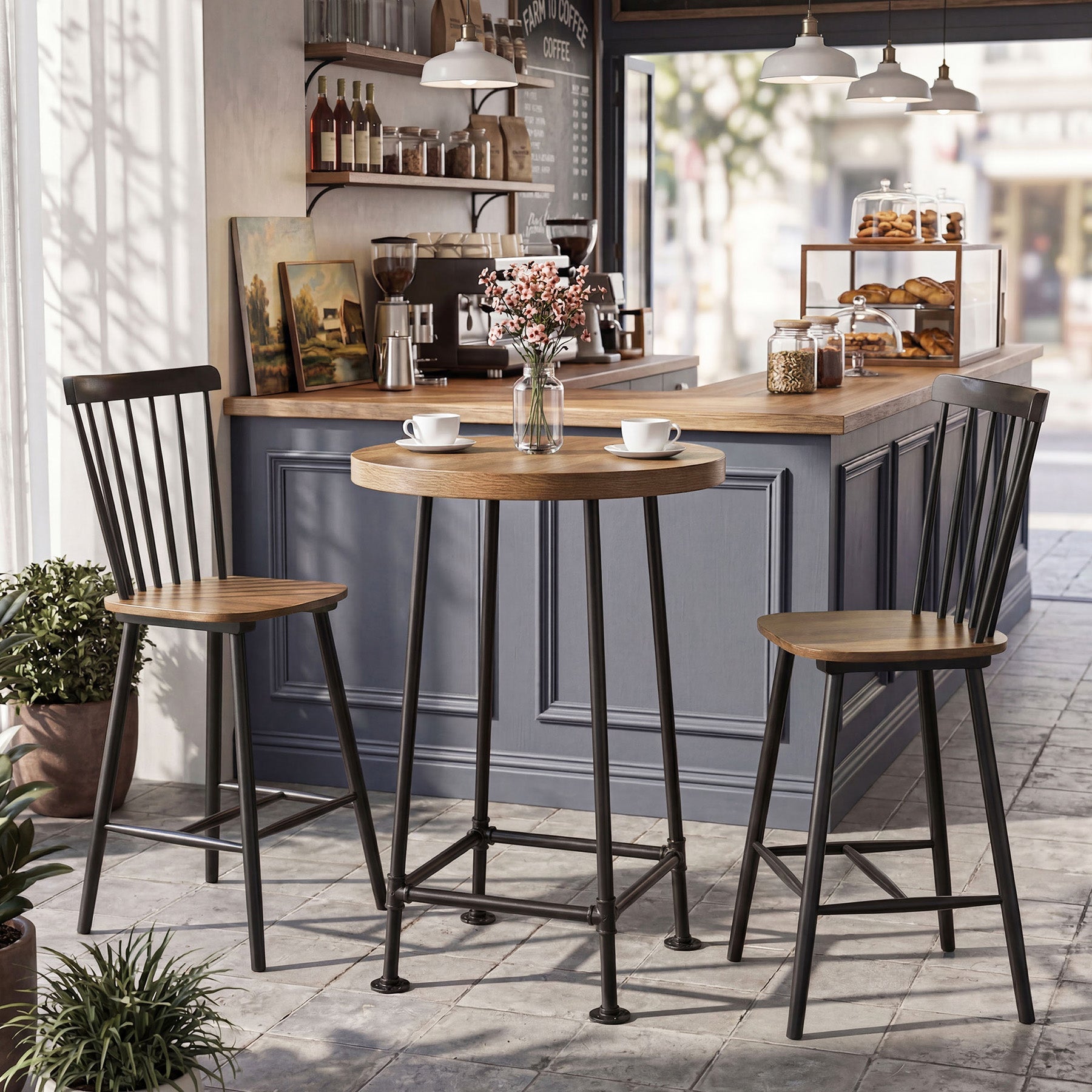 37.4" Round Bar Table, High Top Pub Table for Small Spaces