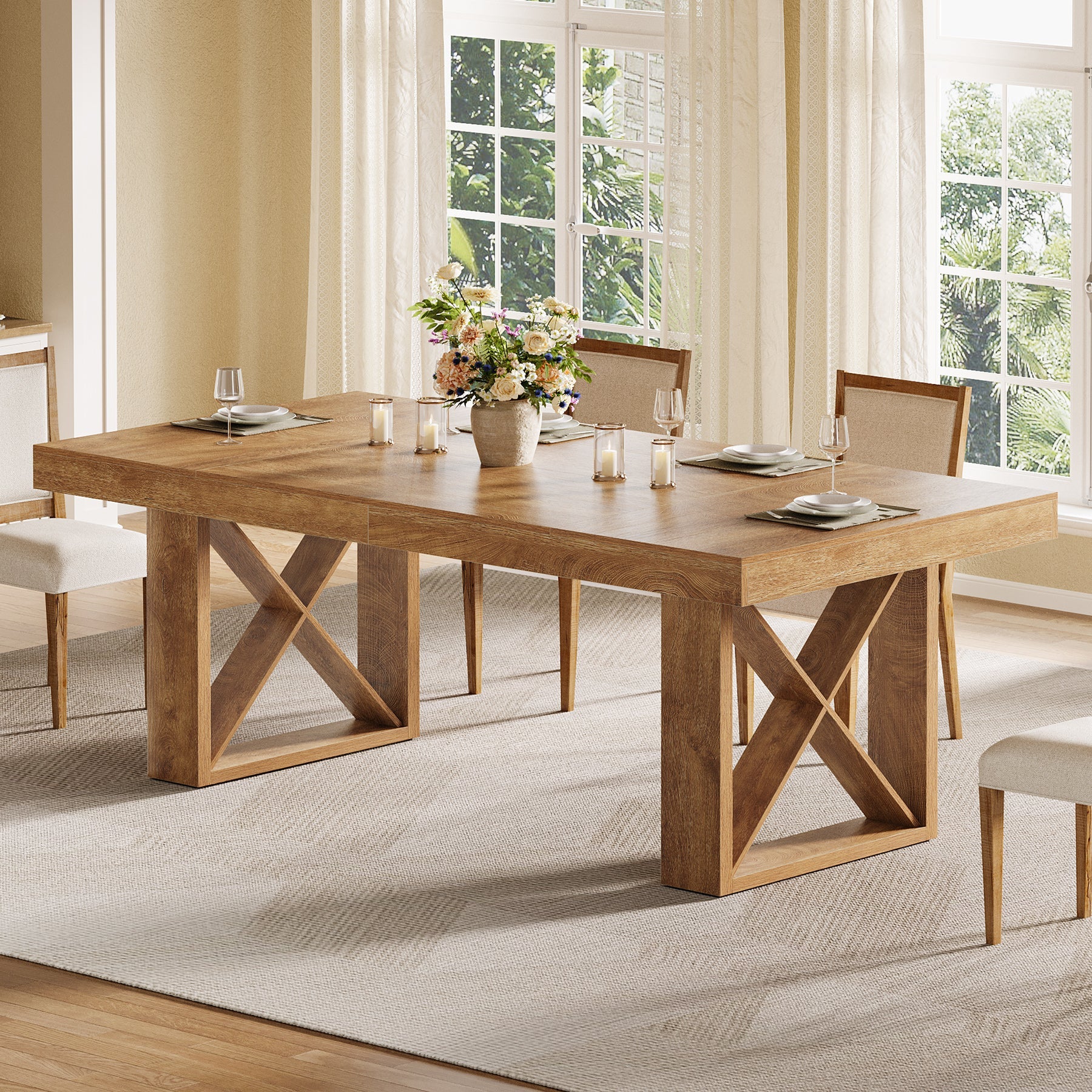 63" Dining Table for 4 People, Farmhouse Kitchen Table with Thick Top for Dining Room Living Room