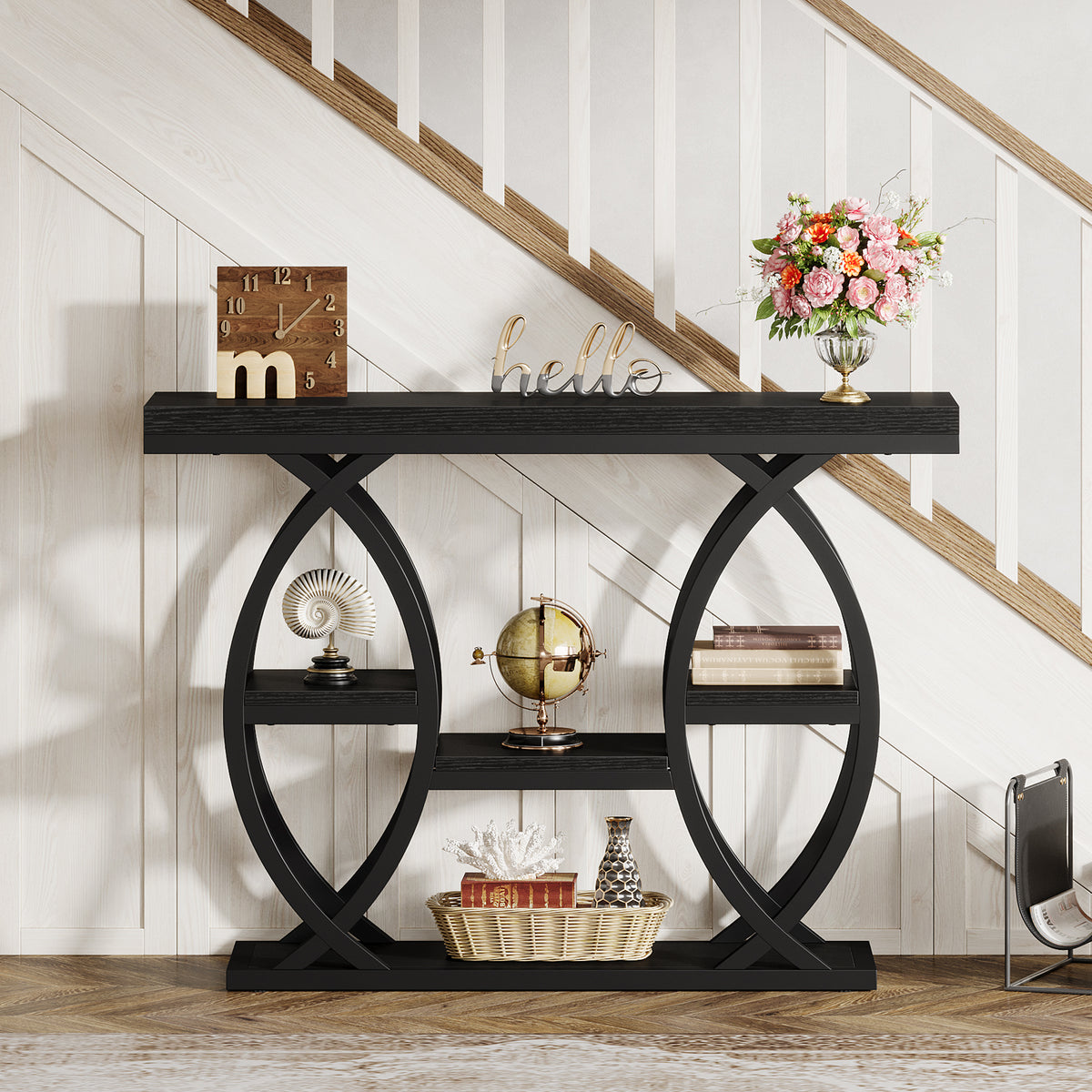 39.4" Console Table, 4-Tier Narrow Sofa Table with Metal Frame & Storage