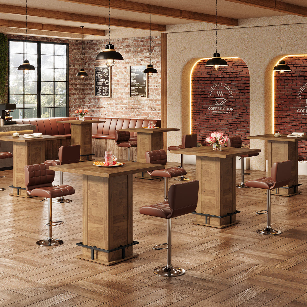 99cm Bar Table, Square Wooden Bistro Table for Home Pub