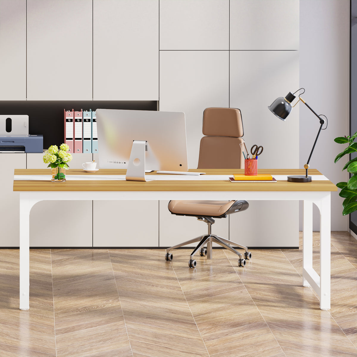 63" Large Office Desk, Industrial Writing Workstation