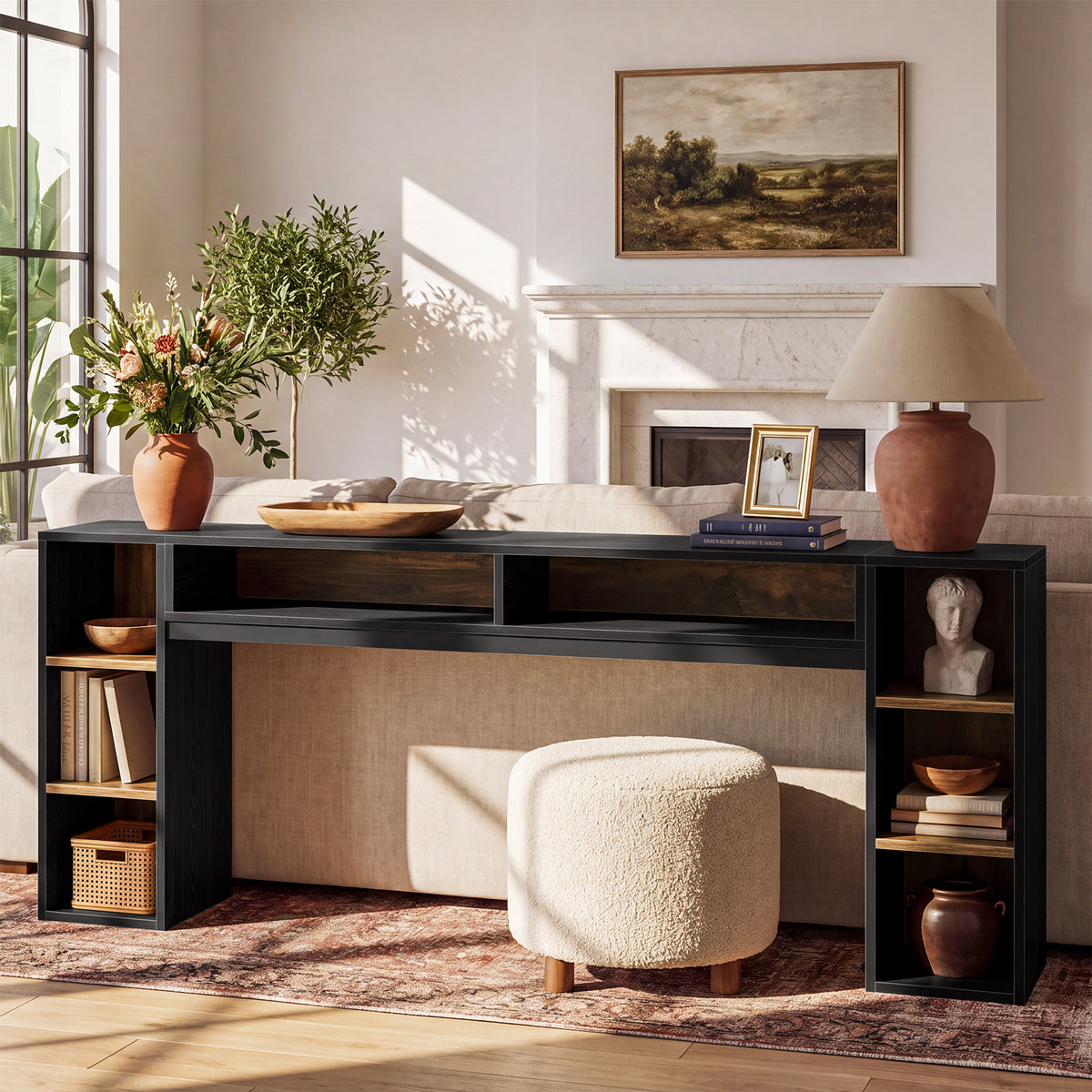 220cm Console Table, Narrow Entryway Table with Open Storage Shelf for Hallway Living Room