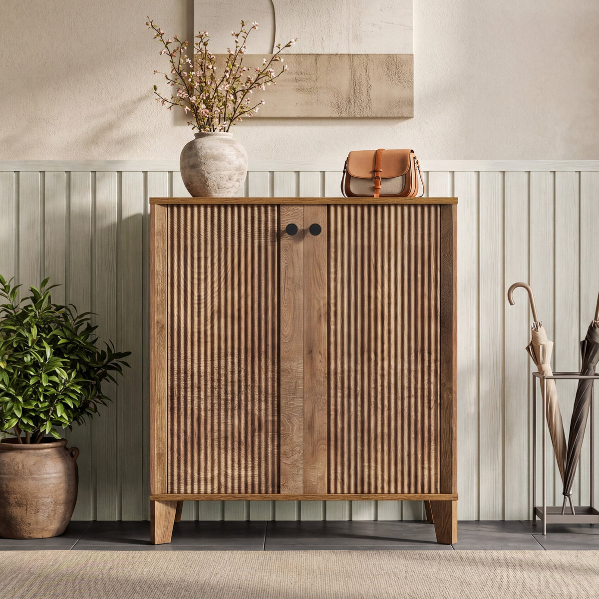 80cm Shoe Cabinet, 5-Tier Rustic Storage Organiser with Adjustable Shelves for Hallway Entryway