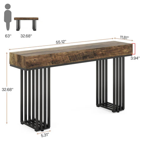 55" Console Table, Modern Entryway Table with Metal Legs
