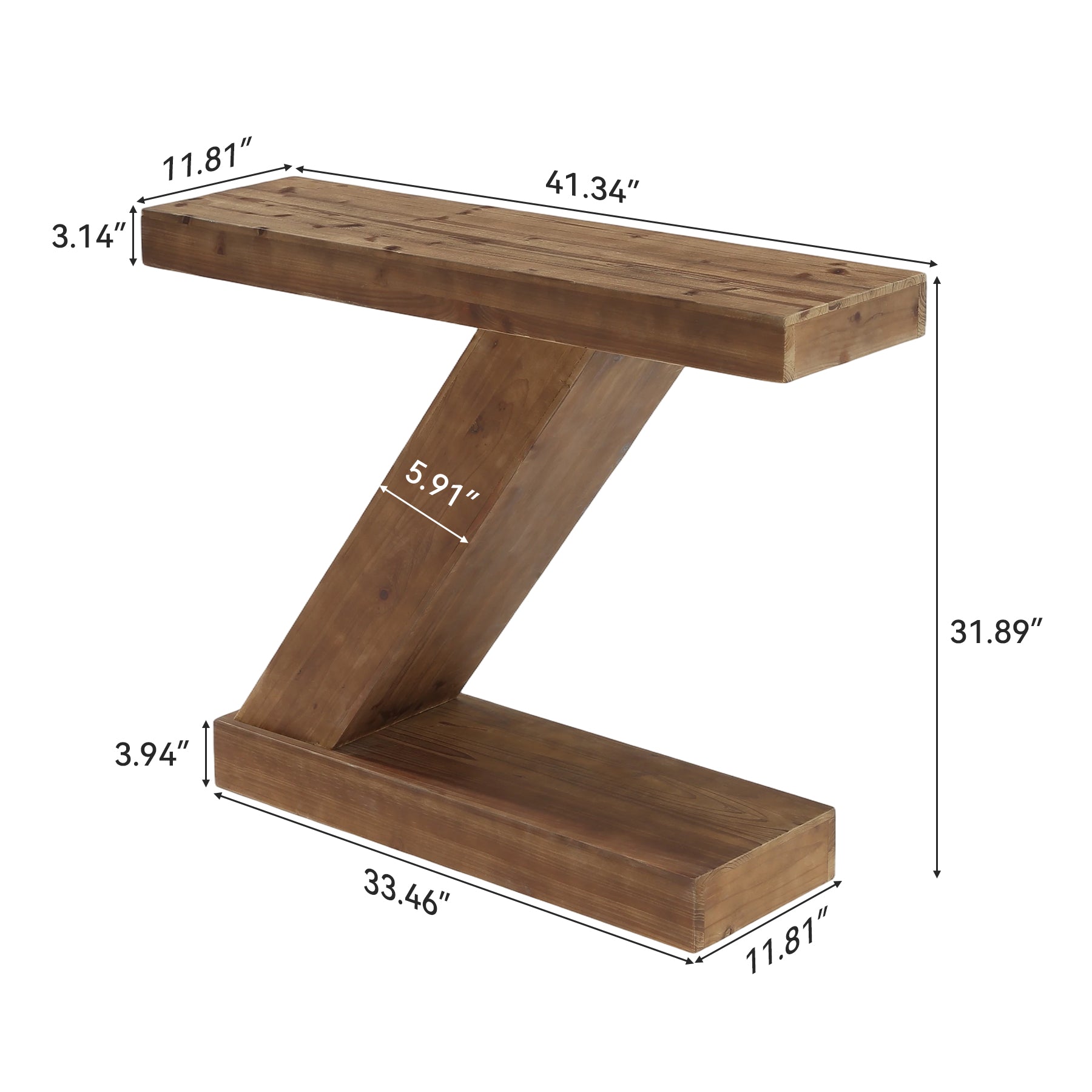 105cm Solid Wood Z-Shape Console Table, Modern Narrow Entryway Sofa Table for Living Room or Hallway