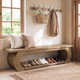 160cm Entryway Bench, Farmhouse Wooden Shoe Bench with Storage Shelf for Hallway 3
