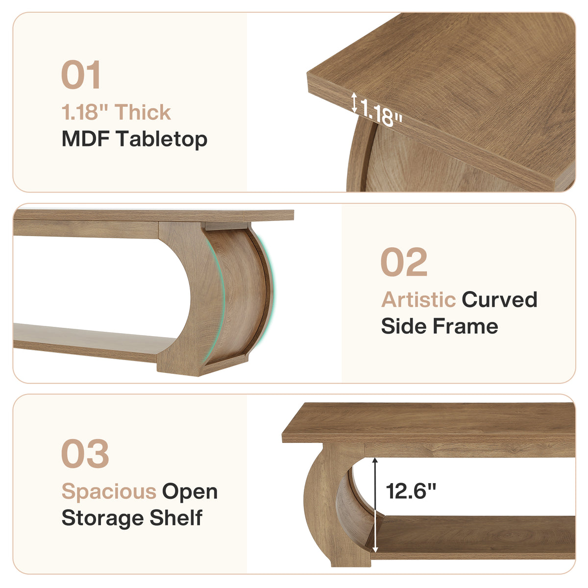 160cm Bedroom Bench, Country Storage Bench with Open Shelf & Curved Wood Frame