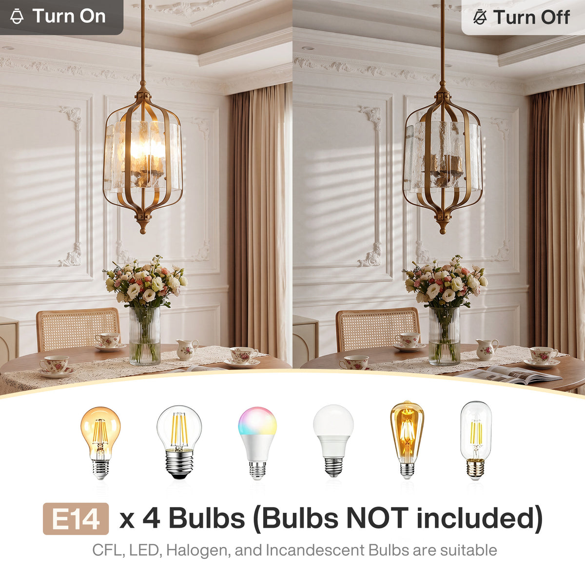 10.6" Gold Vintage Pendant Light, Lantern Chandelier