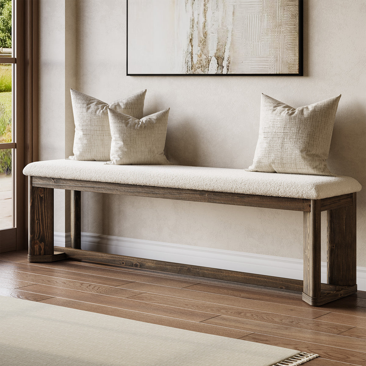 Tribesigns Padded Solid Wood Shoe Bench with Faux Fur Seat, 140cm