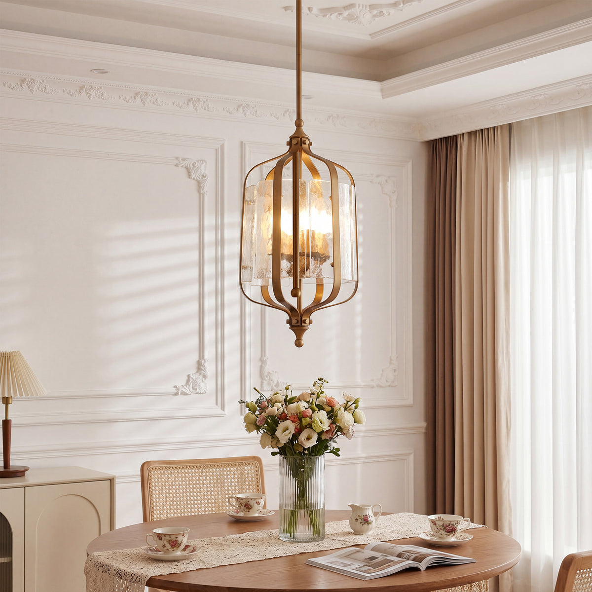 10.6" Gold Vintage Pendant Light, Lantern Chandelier