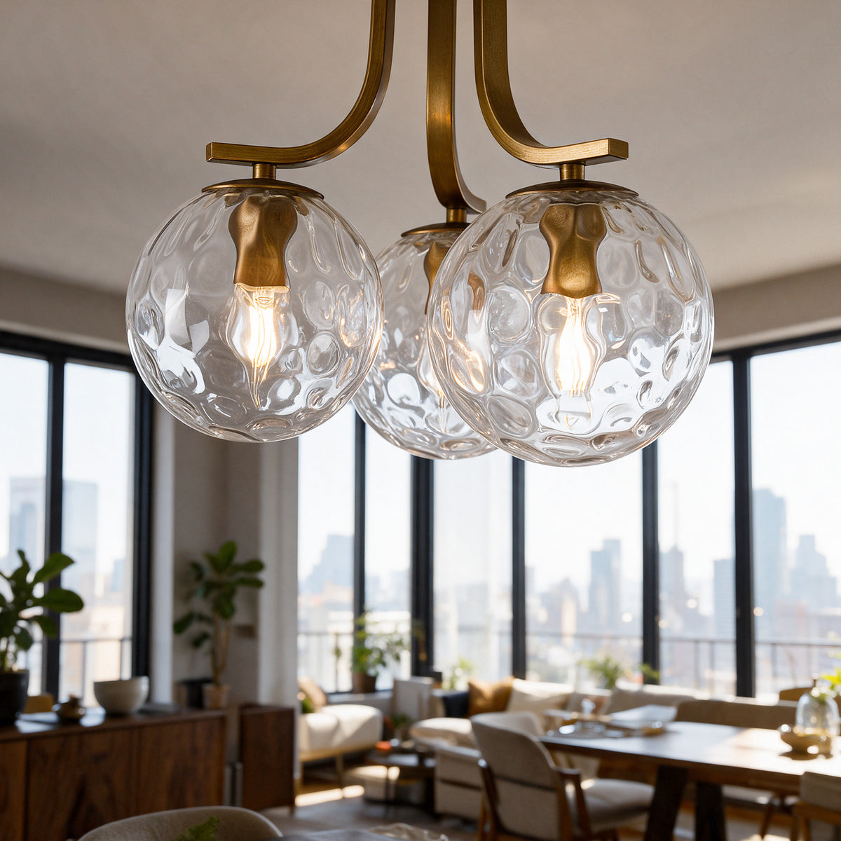 Tribesigns 3-bulb E14 ceiling light, living room ceiling lamp with clear blown glass spheres