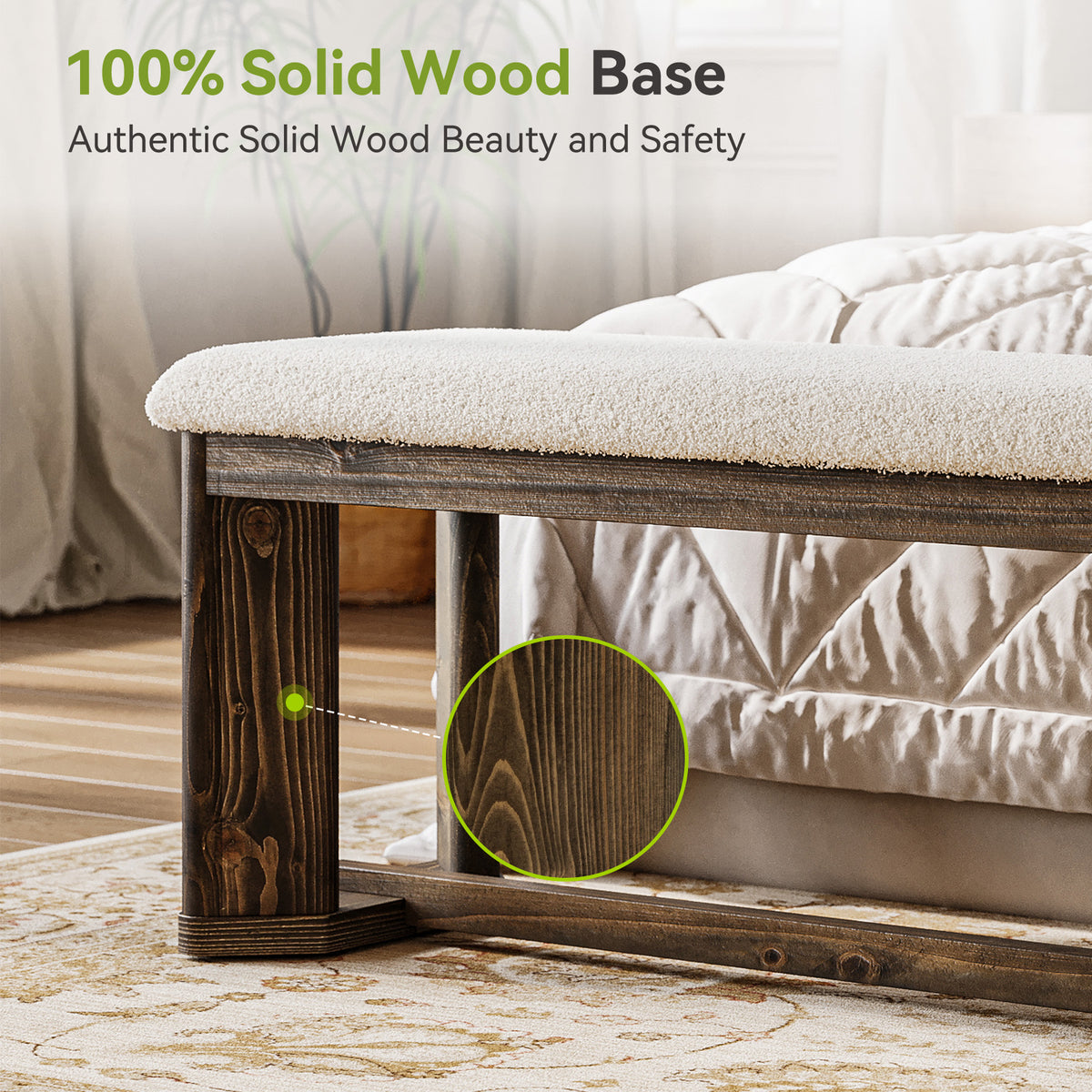 Tribesigns Padded Solid Wood Shoe Bench with Faux Fur Seat, 140cm