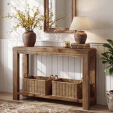 105cm Console Table, Solid Wood Farmhouse Sofa Table with Open Shelf Storage for Hallway Living Room 3