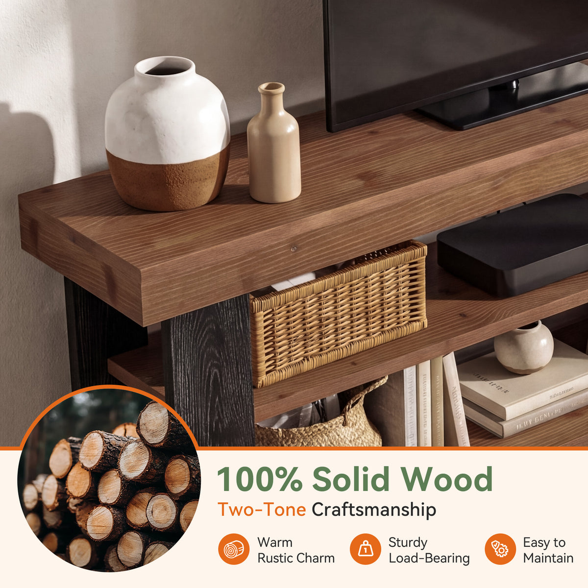 160cm TV Stand, Farmhouse Solid Wood Media Console for 65-70" TVs