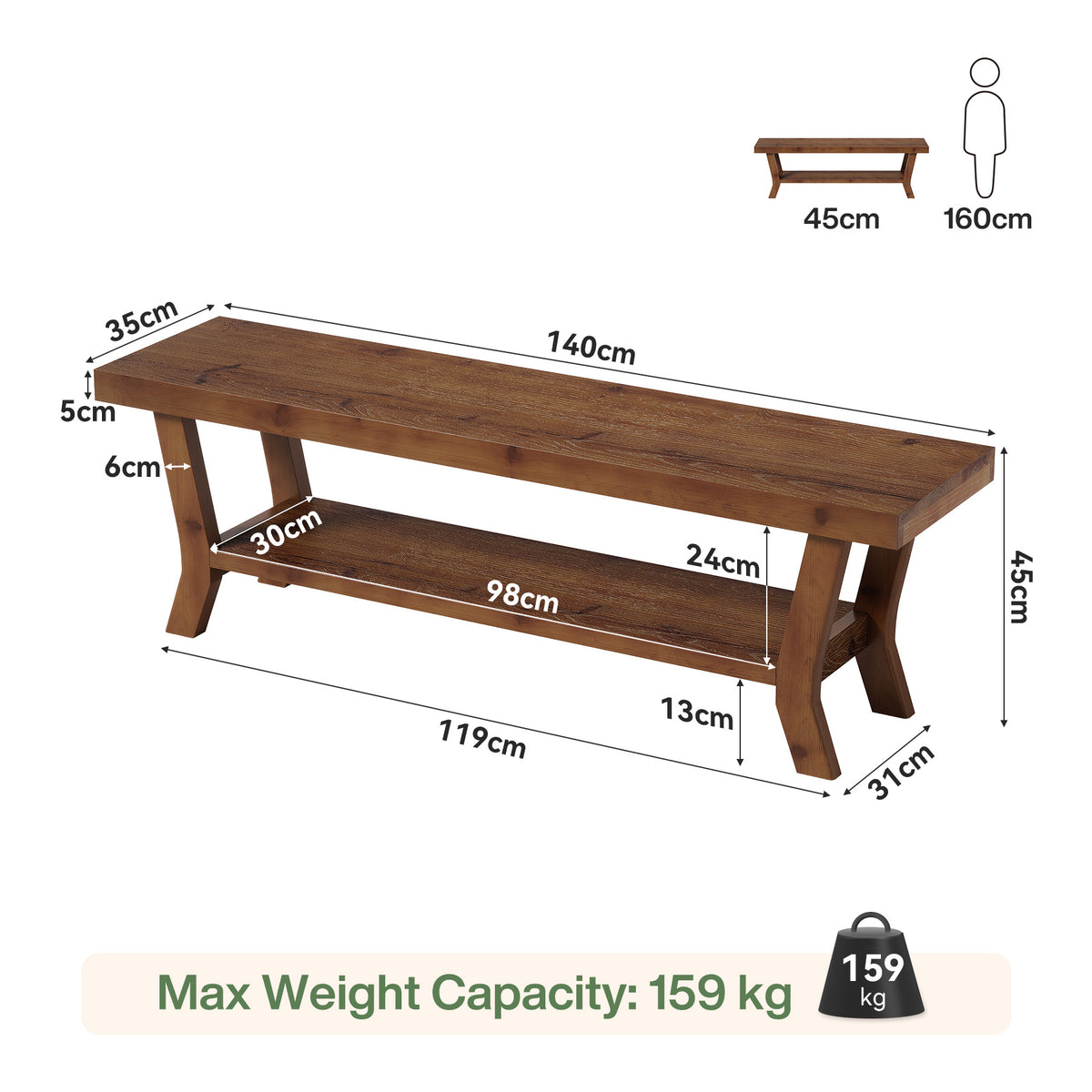 140cm Shoe Bench, Wooden Entryway Bench with Open Storage & X-Frame Legs