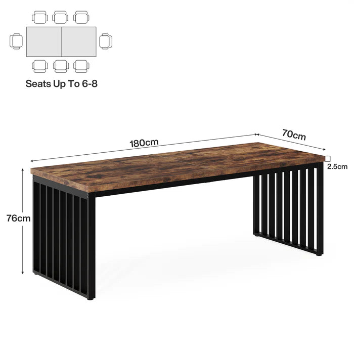 71" Modern Industrial Dining Table for 8, Long Farmhouse Kitchen Table with Metal Frame