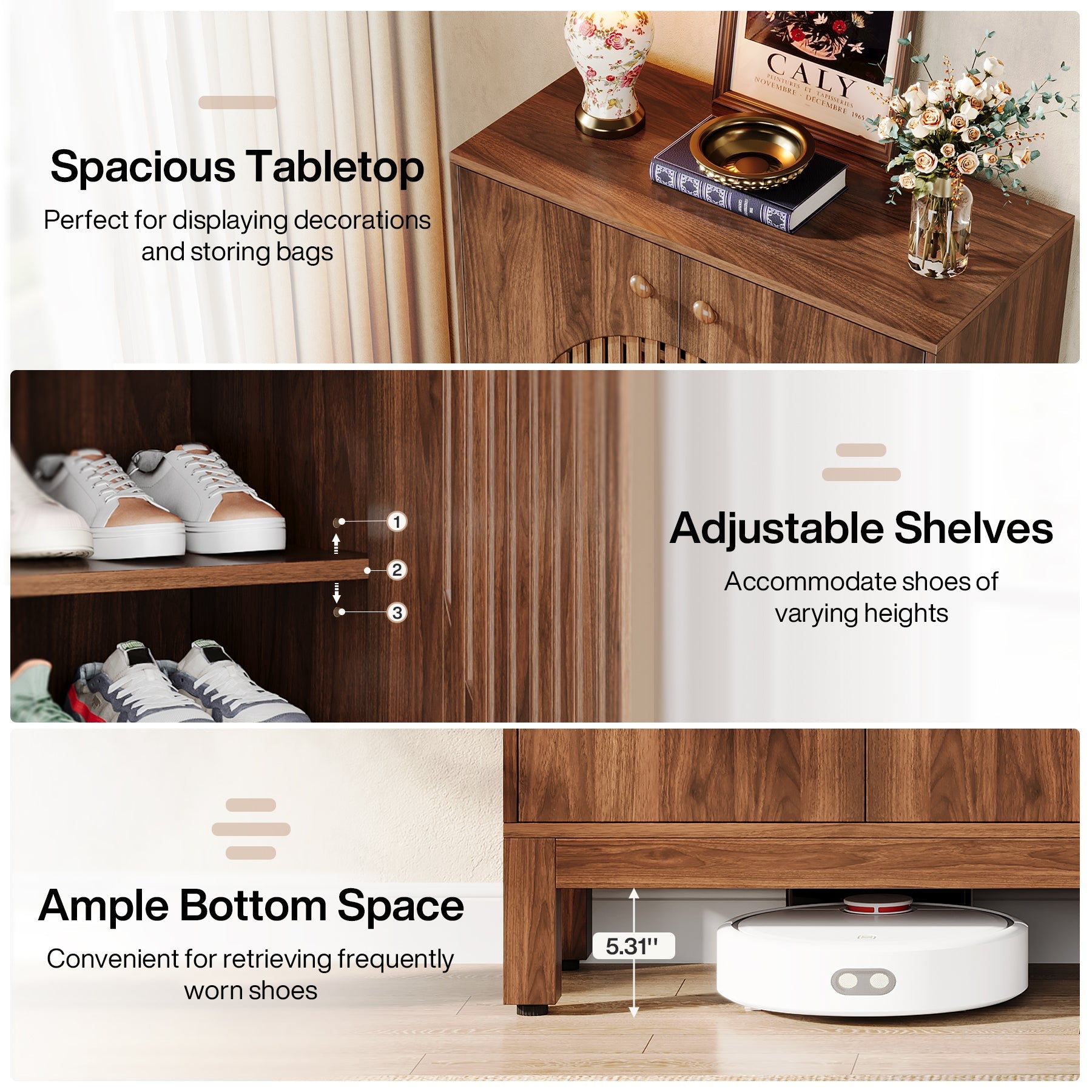Tribesigns 5-Tier Shoe Cabinet, 20-Pair Farmhouse Shoe Storage Organizer with Round Louvered Doors for Entryway