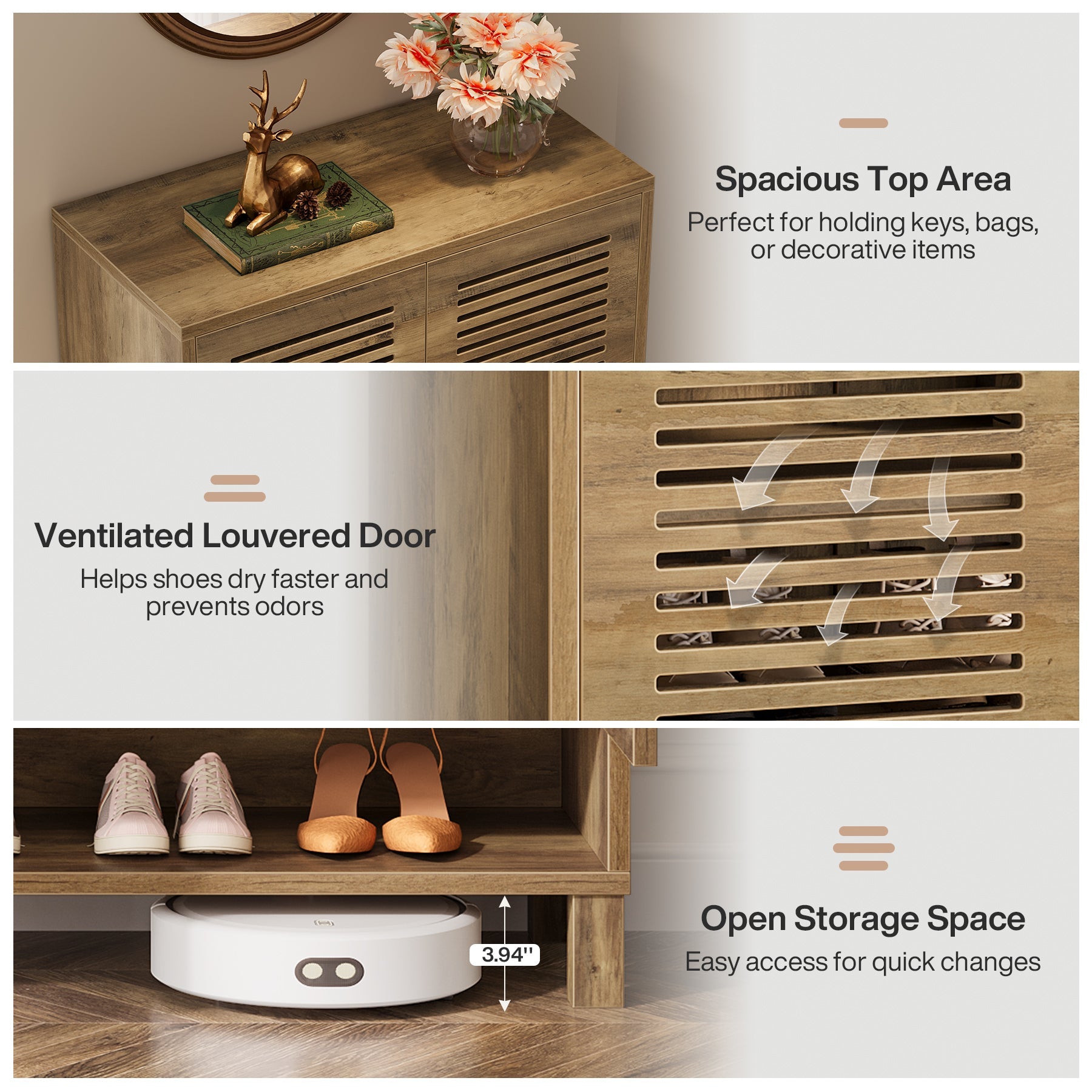 Free-Standing Shoe Cabinet, Narrow Farmhouse Wooden Organizer with 6 Shelves