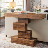 42" Console Table, Wood Sofa Table Accent Table with Geometric Base 3